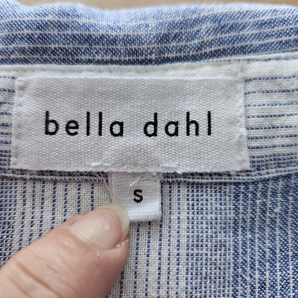 Bella Dahl Size Small Linen Blend A-Line Serene Sea Stripe Shirtdress Blue White - Picture 9 of 9